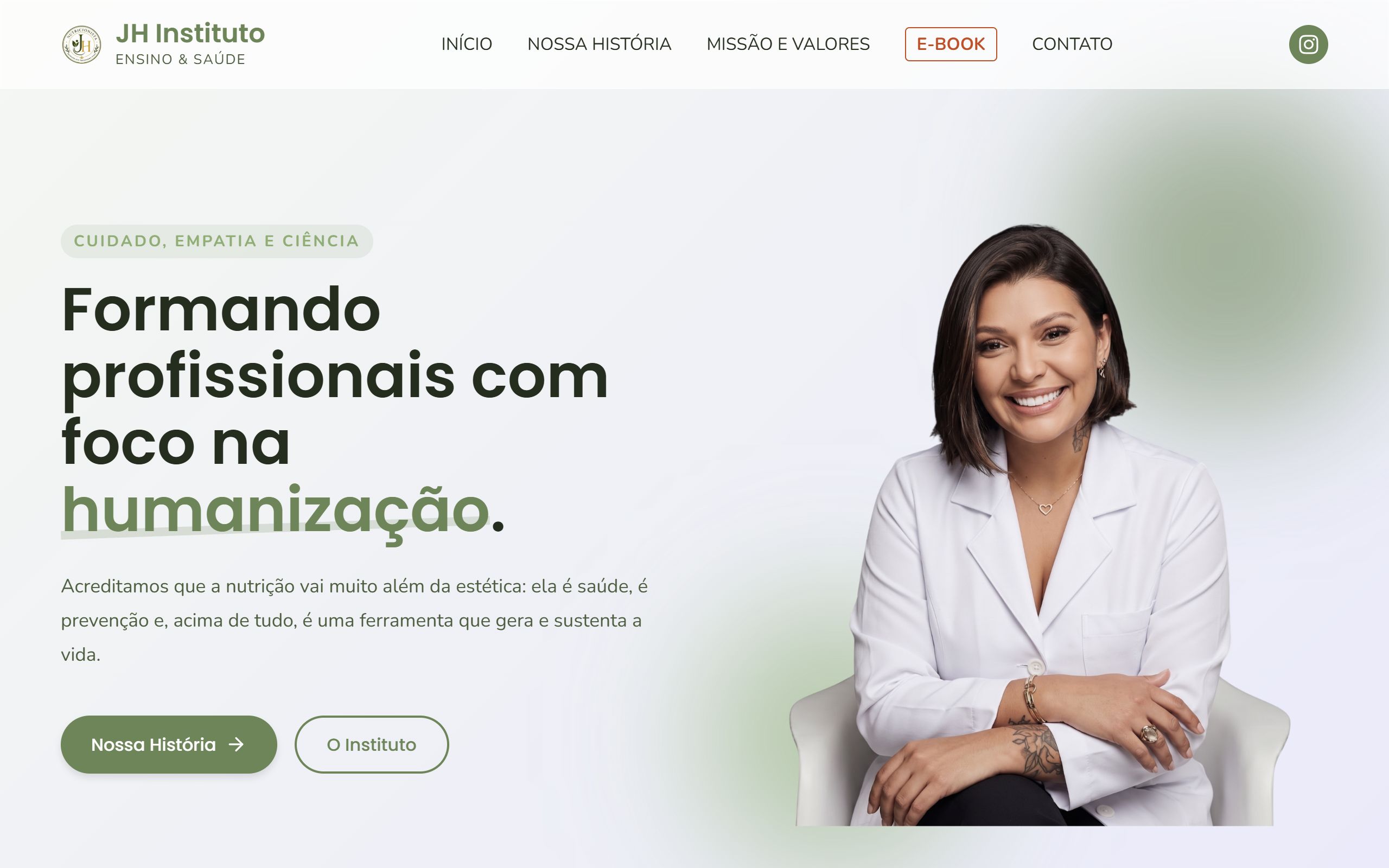 Página inicial do site do JH Instituto, cliente hospedado pela VBRGS